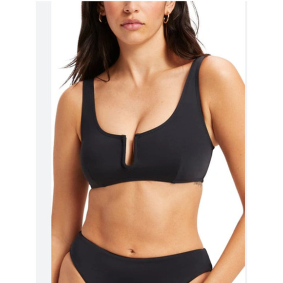 Good American U Ring Vegas Bikini Top In Black Matte Size Small NWOT - Picture 1 of 8